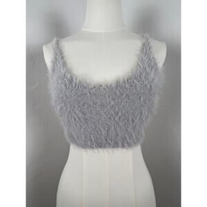 KIMCHEE BLUE Fluffy Crop Sweater Tank in Dove Grey (Womens: XS)